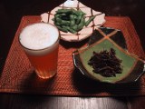 イナゴ、枝豆、ビール
